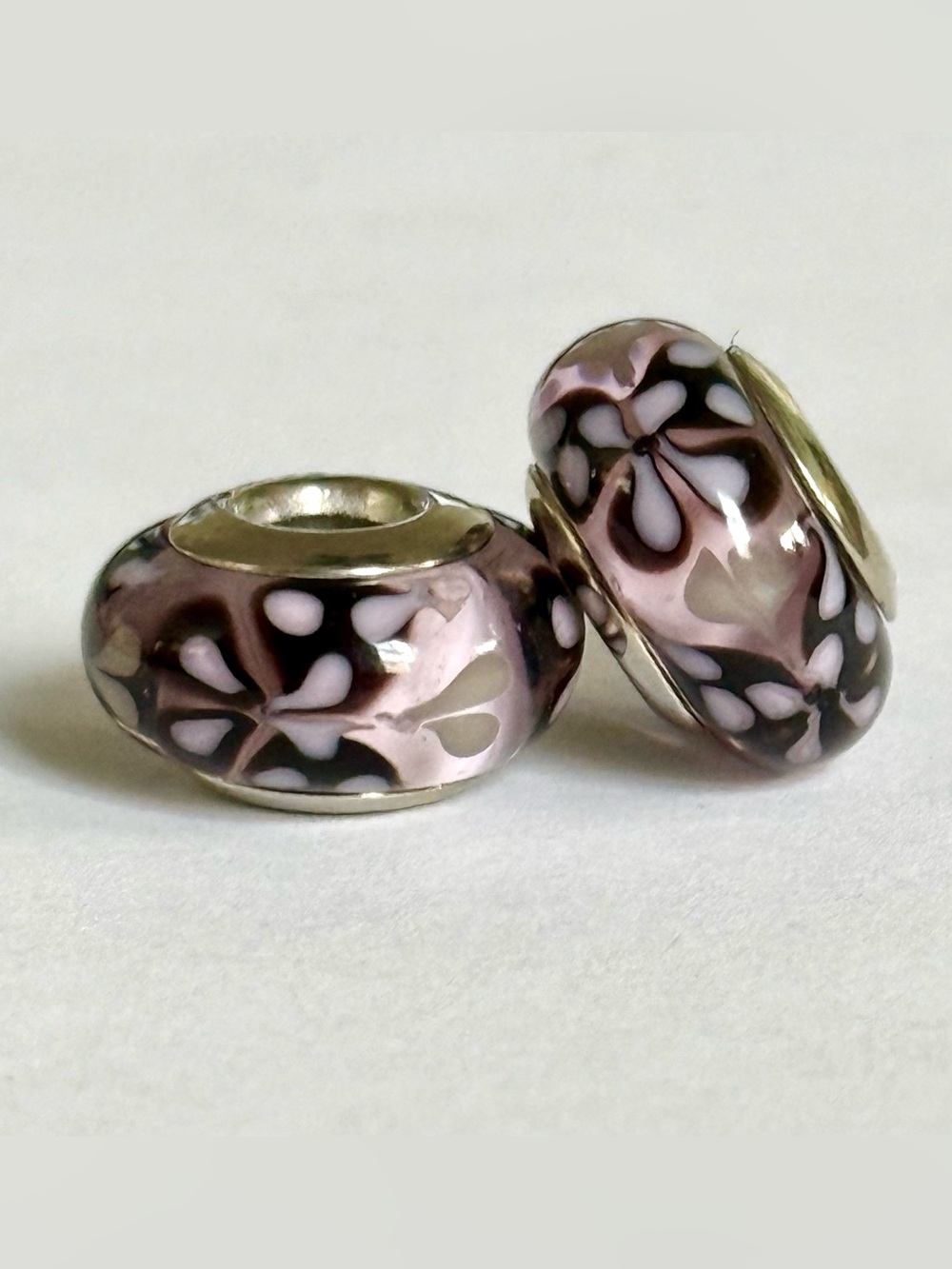 Pink butterflies Murano charms set fit Pandora bracelets